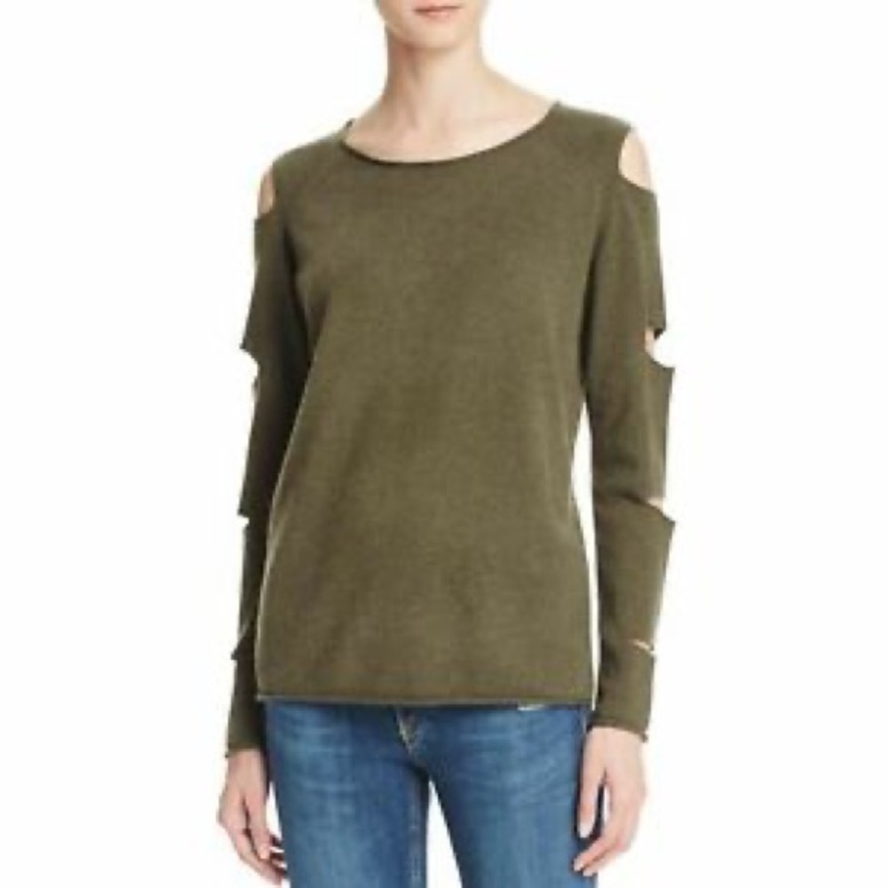 Aqua cashmere forest green sweater with slash sleeve detail